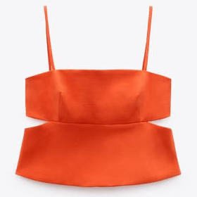 Zara orange silk cropped top
