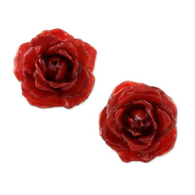 Novica Natural Rose Button Earrings