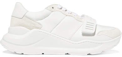 Rubber-trimmed Suede, Neoprene And Leather Sneakers - White