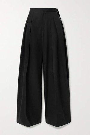 Belted Wool-twill Wide-leg Pants - Black