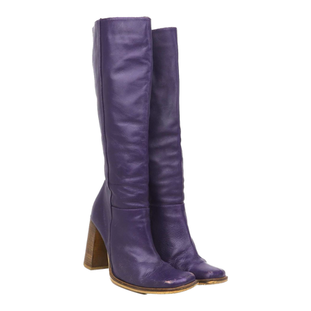 purple heeled platform boots