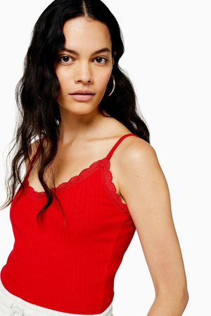 Red Lace Ribbed Cami | Topshop