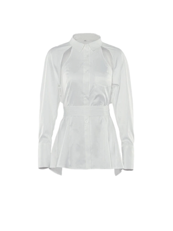 white cutout long sleeve blouse top