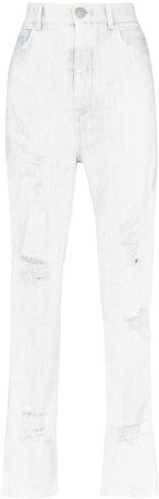 high-waisted distressed straight-leg jeans