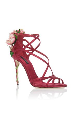 Floral-Appliquéd Satin Sandals By Dolce & Gabbana | Moda Operandi