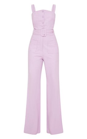 Petite Lilac Wide Leg Square Pocket Button Jumpsuit | PrettyLittleThing