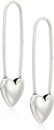 Amazon.com: Lucky Brand Women's Heart Safety Pin Earrings, Silver, One Size: Clothing, Shoes & Jewelry