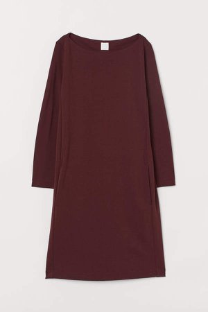 Boat-neck Jersey Dress - Red