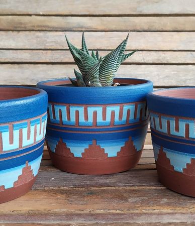 Ceramic planter pottery colorful Carved sgraffito Vase Aztec | Etsy