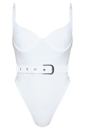 PLT White Belted Cupped Swimsuit