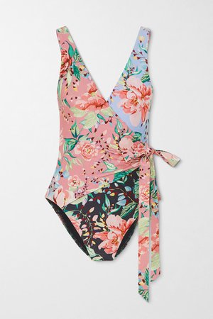 Bellitude Tie-detailed Floral-print Swimsuit - Black