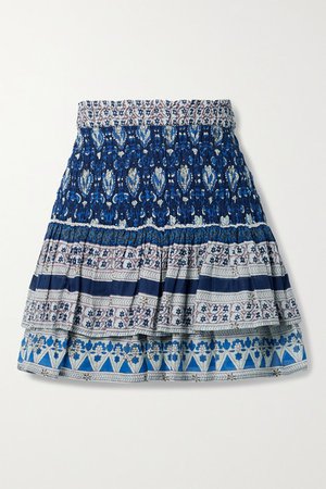 Brigitte Tiered Printed Cotton-voile Mini Skirt - Navy
