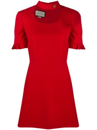 Shop Gucci neck-strap ruffled mini dress with Express Delivery - FARFETCH