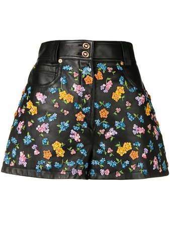 black floral leather shorts