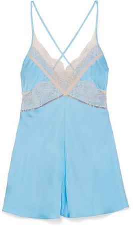 Lace-trimmed Satin Camisole - Blue