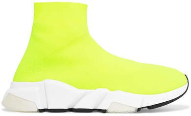 Speed Neon Stretch-knit High-top Sneakers - Yellow