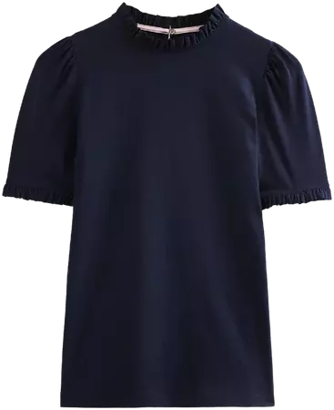 Supersoft Frill Detail T-shirt - Navy | Boden US
