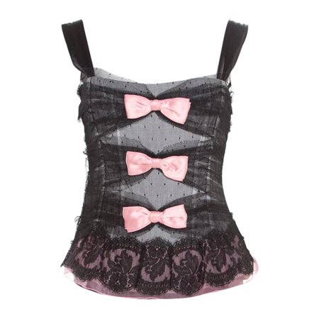 Dolce and Gabbana Black Dotted Tulle and Lace Bow Detail Corset Top M For Sale at 1stdibs