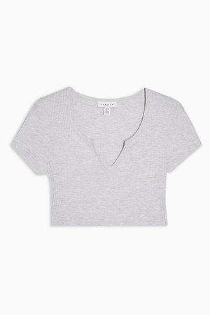Grey Ribbed Crop Notch T-Shirt | Topshop