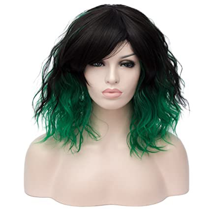 Amazon.com: TopWigy Dark Green Wig Short Curly Wig 14 Inches Bob Wigs with Fringe for Women Cosplay Party Fancy Dress: Beauty