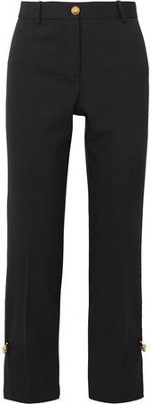 Embellished Wool-blend Straight-leg Pants - Black