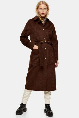 Brown Brushed Coat | Topshop