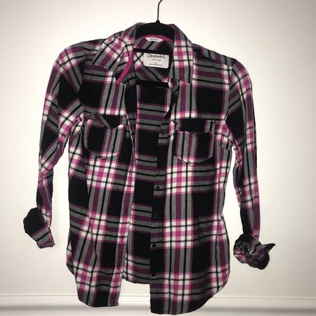 Aeropostale pink , black and white flannel shirt - Depop