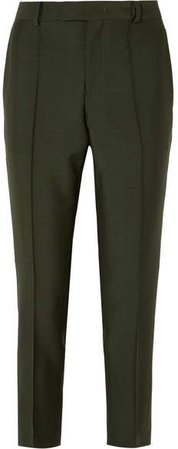 Cropped Mohair And Wool-blend Slim-leg Pants - Green