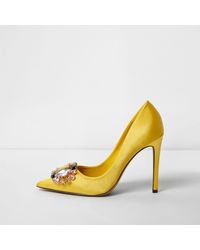 Lyst - River Island Yellow Satin Gem Embellished Court Shoes Yellow Satin Gem Embellished Court Shoes in Yellow