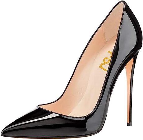 Amazon.com | FSJ Women Fashion Pointed Toe Pumps High Heel Stilettos Sexy Slip On Dress Shoe Size 7 Black | Shoes