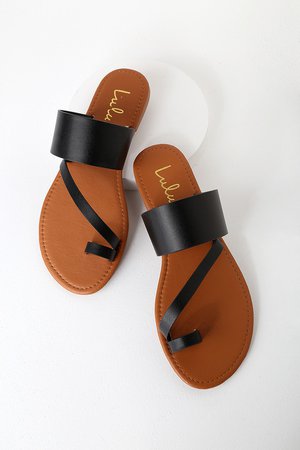 Cute Black Flat Sandals - Vegan Leather Sandals - Lulus