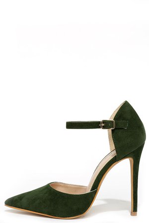 Chic Olive Heels - Pointed Toe Heels - Ankle Strap Heels - $34.00