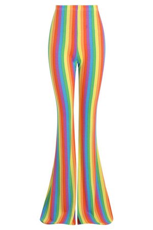 Tall Hollie Rainbow Stripe Flares | Boohoo