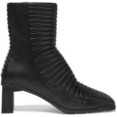 Quilted Leather Ankle Boots - Black