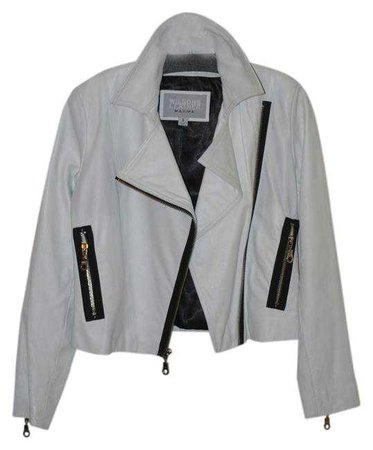 Wilsons Leather White with Black Trim Crop Motorcycle Leather Jacket Size 4 (S) - Tradesy