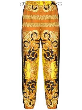 Black Versace Baroque-Print Silk Track Trousers | Farfetch.com