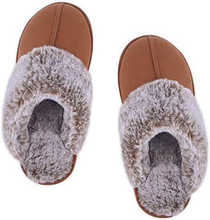 Amazon.com | DL Women's Slippers Comfy Faux Fur Memory Foam Slip On House Slippers with Anti-Slip Rubber Sole, Indoor Outdoor Warm Plush House Shoes, Brown, Size 5-6 | Slippers