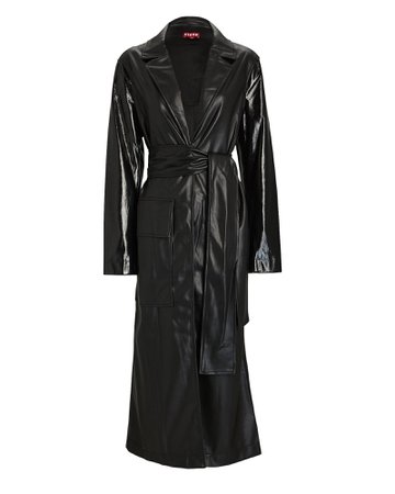 STAUD Ashley Vegan Leather Trench Coat in Black | INTERMIX®