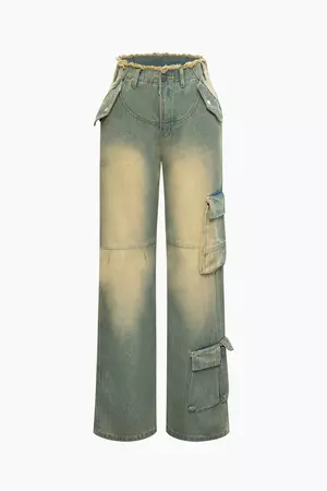 Distressed Straight Leg Cargo Jeans – Micas