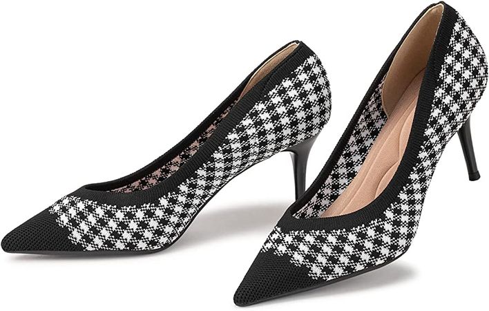 Amazon.com | LYTIYO Womens Low Heel Pointed Toe Pump Shoes Black and White | Shoes