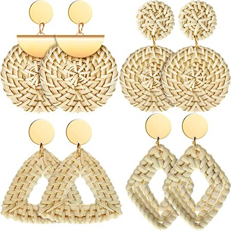 Amazon.com: Yaomiao 4 Pairs Rattan Earrings Boho Straw Woven Earrings Handmade Wicker Drop Earrings Dangle Geometric Statement Earrings for Women Girls (Style C): Clothing, Shoes & Jewelry