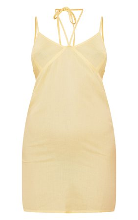 Lemon Linen Strappy V Neck Shift Dress | PrettyLittleThing USA