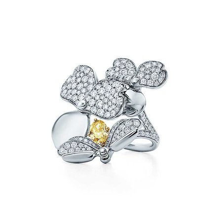 Tiffany Paper Flowers yellow diamond firefly ring in platinum. | Tiffany & Co.