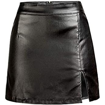 Amazon.com: SheIn Women's Leather Slit Bodycon Mini Skirt Pu High Waisted Split Wrap Short Skirts Black Medium : Clothing, Shoes & Jewelry
