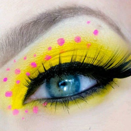 Yellow and Pink Polka Dot Eye Makeup