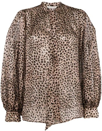 leopard print pussy bow blouse