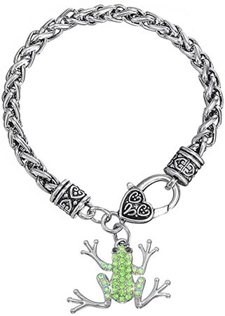 Amazon.com: Silver Plated Green Crystal Tree Frog Charm Bracelet Bangle for Girls Fashion Jewelry: Clothing, Shoes & Jewelry