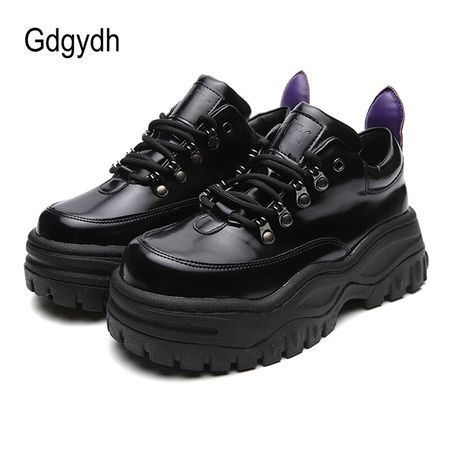 Tênis de cadarço estilo gótico Gdgydh para mulheres, sapatos casuais com plataforma plana, fundo grosso, alta qualidade, para exterior - AliExpress