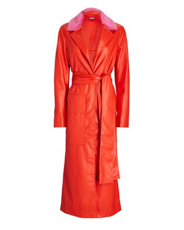 STAUD Ashley Vegan Leather Coat In Red | INTERMIX®