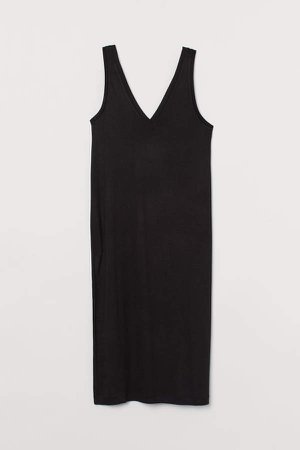 V-neck Jersey Dress - Black